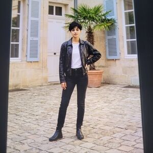 JM Collection Black Leather Bomber Vintage Jacket